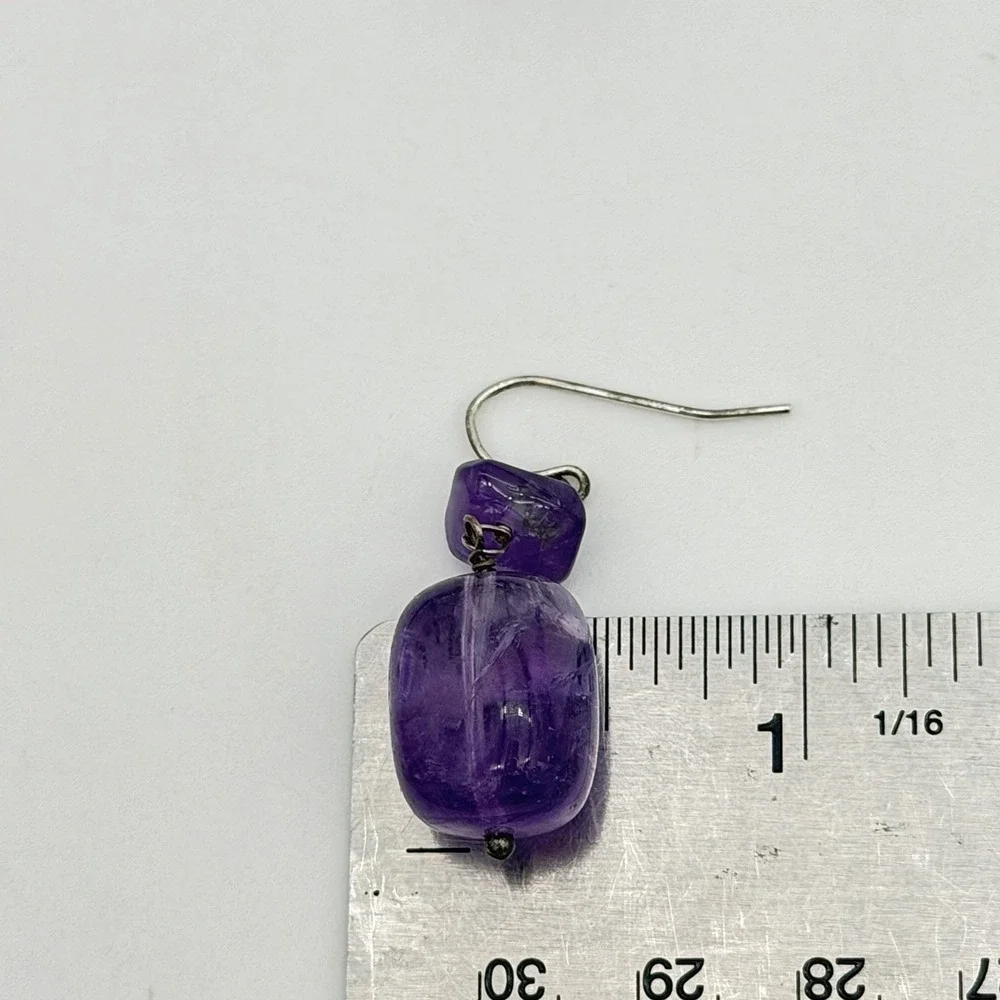 Vtg Sterling Silver Amethyst Earrings Chunky Dangle QVC Designer